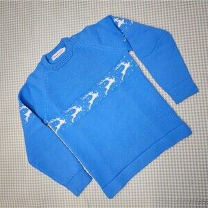 Vintage Vermont Originals Fair Isle Reindeer Bold Blue Long Sleeve Knit Sweater